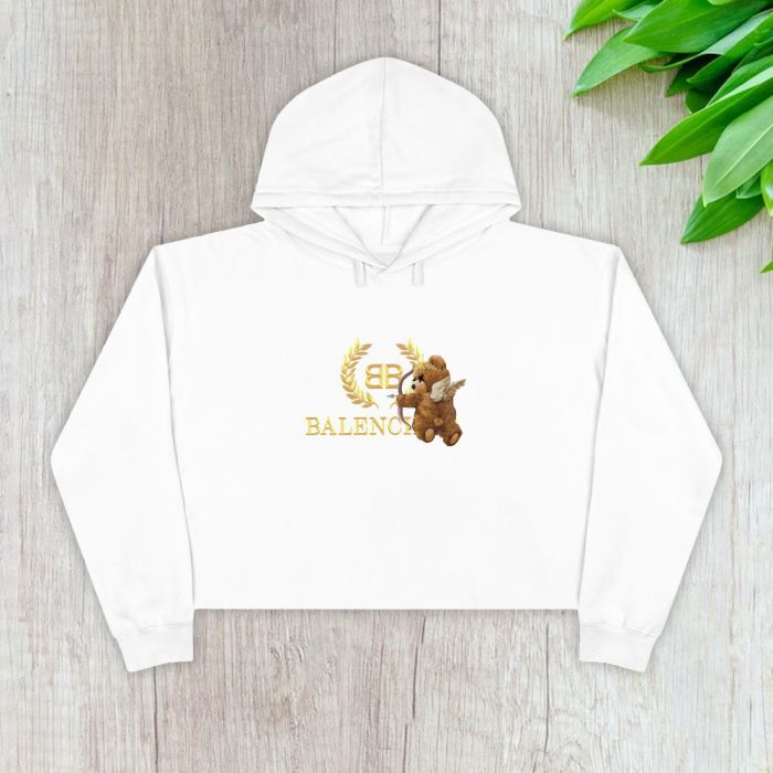Balenciaga Teddy Bear Gold Luxury Crop Pullover Hoodie For Lady CPH1029
