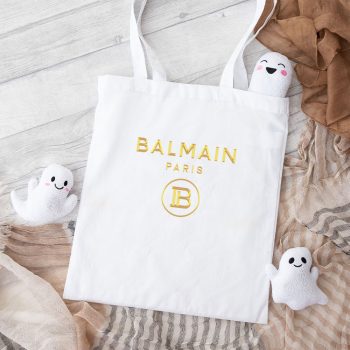 Balmain Paris Gold Logo Cotton Canvas Tote Bag TTB1056