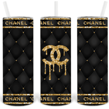 Chanel Gold Glitter Drip Monogram Yeti Inspired Luxury Skinny Tumbler 20oz  SKT1531