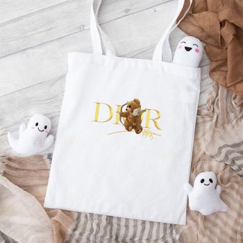 Dior Gold Logo Luxury Angel Teddy Bear Cotton Canvas Tote Bag TTB1198