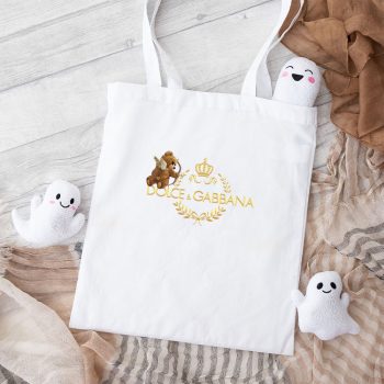 Dolce & Gabbana Teddy Bear Gold Luxury Cotton Canvas Tote Bag TTB1230