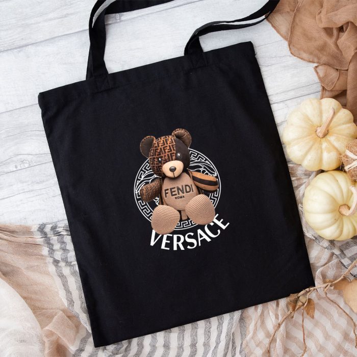 Fendi Versace Circle Teddy Bear Cotton Canvas Tote Bag TTB1270