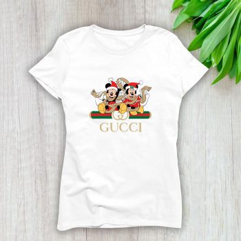 Gucci Mickey Mouse And Minnie Mouse Christmas Lady T-Shirt Luxury Tee For Women LDS1401