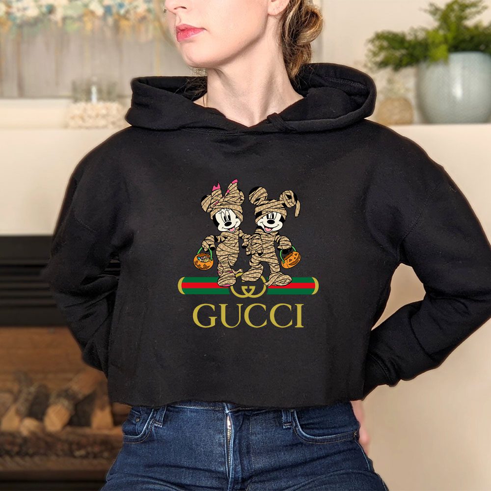 Gucci Mickey Mouse And Minnie Mouse Couple Halloween Crop Pullover Hoodie For Lady CPH1321 Cadadesigns