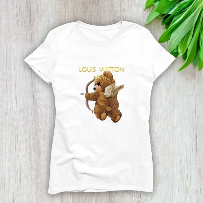 Louis Vuitton Logo Luxury Angel Teddy Bear Lady T-Shirt Luxury Tee For Women LDS1632