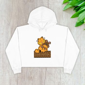 Louis Vuitton Logo Luxury Canvas Pattern Garfield Teddy Bear Crop Pullover Hoodie For Lady CPH1657