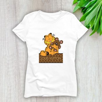 Louis Vuitton Logo Luxury Canvas Pattern Garfield Teddy Bear Lady T-Shirt Luxury Tee For Women LDS1659