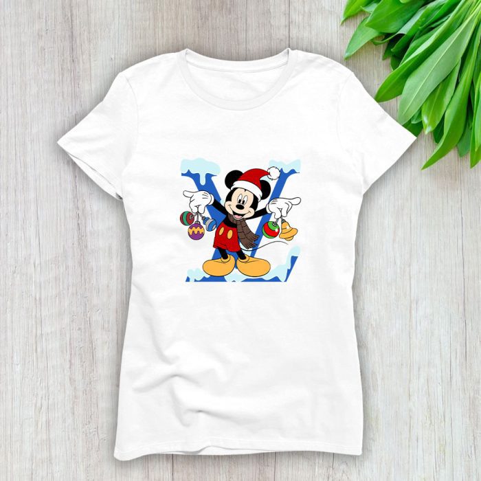 Louis Vuitton Logo Luxury Chrismate Mickey Mouse Lady T-Shirt Luxury Tee For Women LDS1542