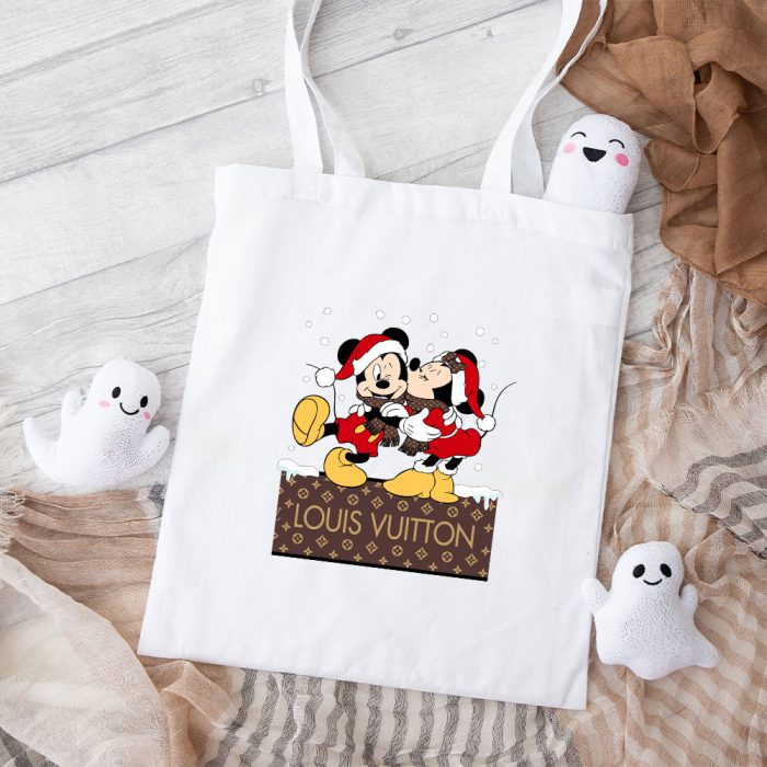 Louis Vuitton Logo Luxury Chrismate Mickey Mouse Minnie Mouse Cotton Canvas Tote Bag TTB1538