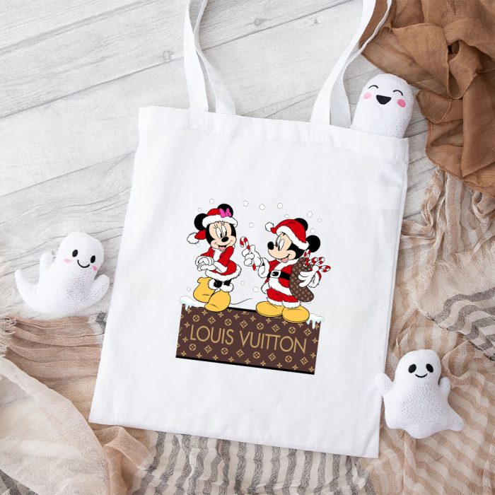 Louis Vuitton Logo Luxury Chrismate Mickey Mouse Minnie Mouse Cotton Canvas Tote Bag TTB1539