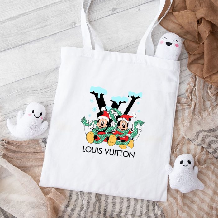 Louis Vuitton Logo Luxury Chrismate Mickey Mouse Minnie Mouse Cotton Canvas Tote Bag TTB1731