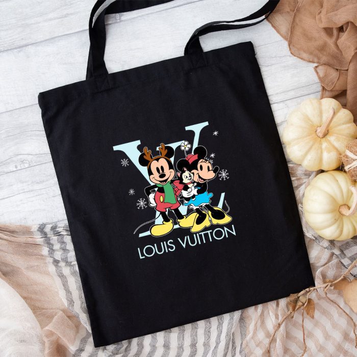 Louis Vuitton Logo Luxury Chrismate Mickey Mouse Minnie Mouse Cotton Canvas Tote Bag TTB1732