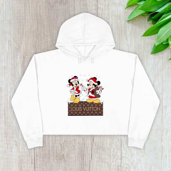 Louis Vuitton Logo Luxury Chrismate Mickey Mouse Minnie Mouse Crop Pullover Hoodie For Lady CPH1539