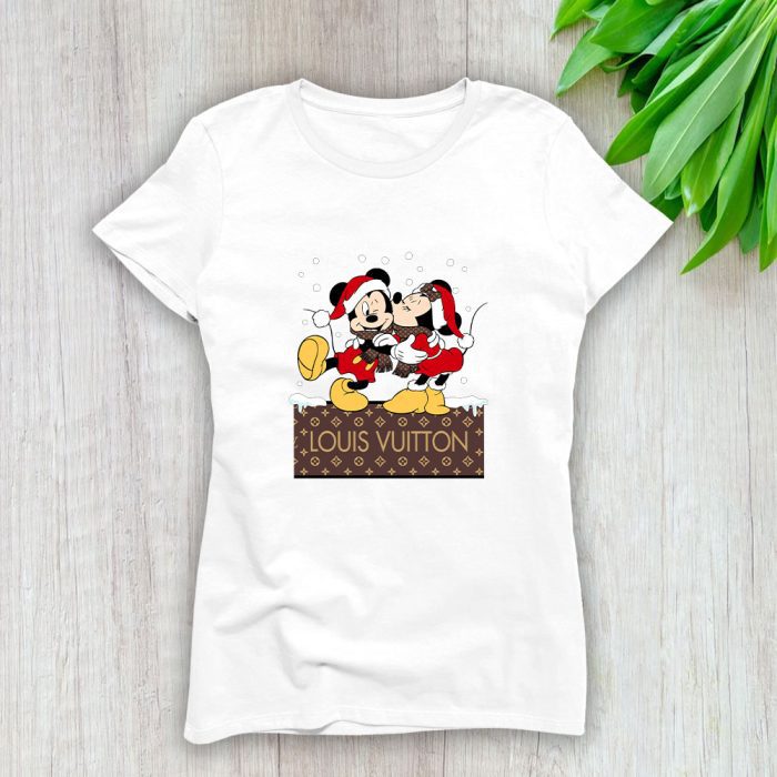 Louis Vuitton Logo Luxury Chrismate Mickey Mouse Minnie Mouse Lady T-Shirt Luxury Tee For Women LDS1540