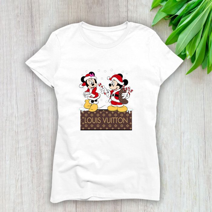 Louis Vuitton Logo Luxury Chrismate Mickey Mouse Minnie Mouse Lady T-Shirt Luxury Tee For Women LDS1541