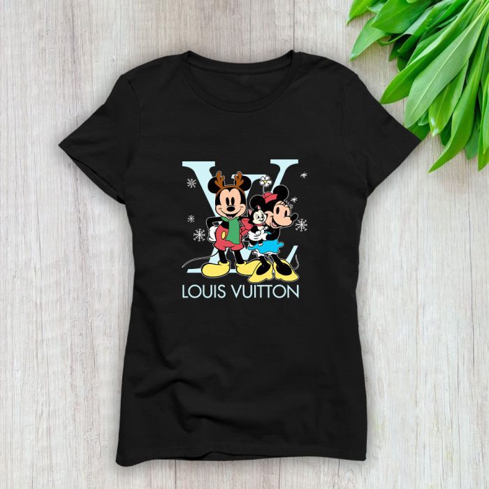 Louis Vuitton Logo Luxury Chrismate Mickey Mouse Minnie Mouse Lady T-Shirt Luxury Tee For Women LDS1734