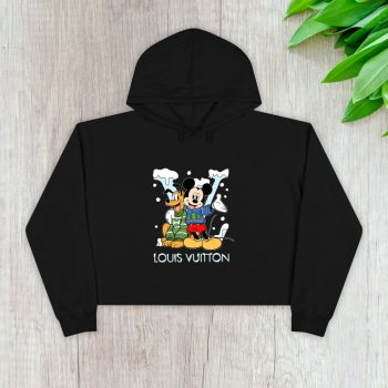 Louis Vuitton Logo Luxury Chrismate Mickey Mouse Pluto Crop Pullover Hoodie For Lady CPH1537