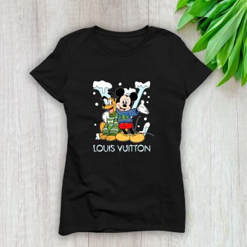 Louis Vuitton Logo Luxury Chrismate Mickey Mouse Pluto Lady T-Shirt Luxury Tee For Women LDS1539