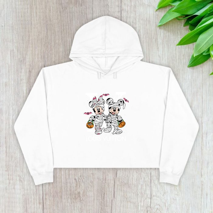 Louis Vuitton Logo Luxury Halloween Minnie Mouse Mickey Mouse Crop Pullover Hoodie For Lady CPH1728