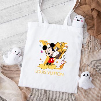 Louis Vuitton Logo Luxury Mickey Mouse Birth Day Cotton Canvas Tote Bag TTB1548