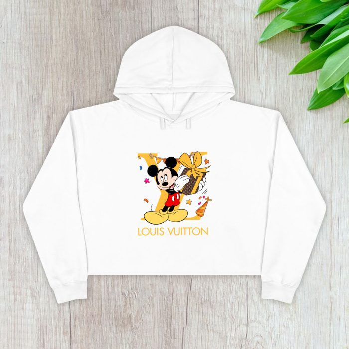 Louis Vuitton Logo Luxury Mickey Mouse Birth Day Crop Pullover Hoodie For Lady CPH1548