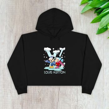 Louis Vuitton Logo Luxury Mickey Mouse Minnie Mouse Crop Pullover Hoodie For Lady CPH1556