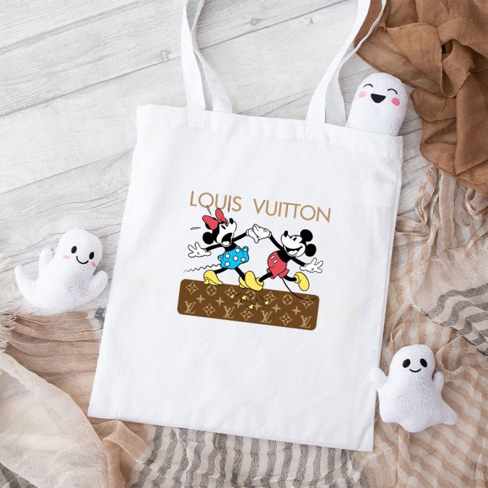 Louis Vuitton Logo Luxury Mickey Mouse Minnie Mouse Dance Cotton Canvas Tote Bag TTB1551
