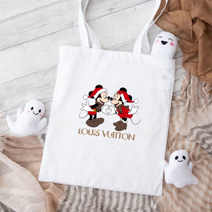 Louis Vuitton Logo Luxury Monogram Canvas Pattern Chrismate Mickey Mouse Cotton Canvas Tote Bag TTB1736