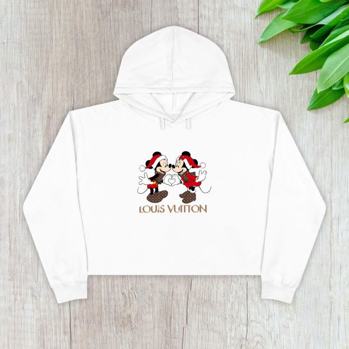Louis Vuitton Logo Luxury Monogram Canvas Pattern Chrismate Mickey Mouse Crop Pullover Hoodie For Lady CPH1736