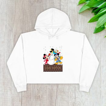 Louis Vuitton Logo Luxury Monogram Canvas Pattern Chrismate Minnie Mouse Mickey Mouse Donald Duck Crop Pullover Hoodie For Lady CPH1742
