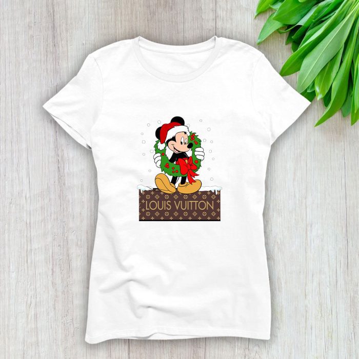 Louis Vuitton Logo Luxury Monogram Canvas Pattern Mickey Mouse Lady T-Shirt Luxury Tee For Women LDS1545