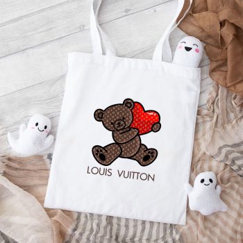 Louis Vuitton Logo Luxury Monogram Canvas Pattern Teddy Bear Cotton Canvas Tote Bag TTB1647
