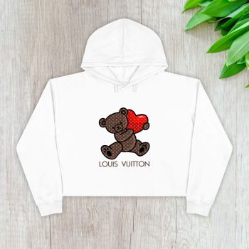 Louis Vuitton Logo Luxury Monogram Canvas Pattern Teddy Bear Crop Pullover Hoodie For Lady CPH1647