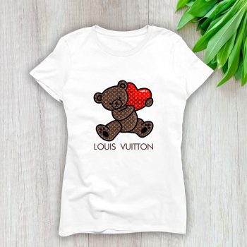 Louis Vuitton Logo Luxury Monogram Canvas Pattern Teddy Bear Lady T-Shirt Luxury Tee For Women LDS1649