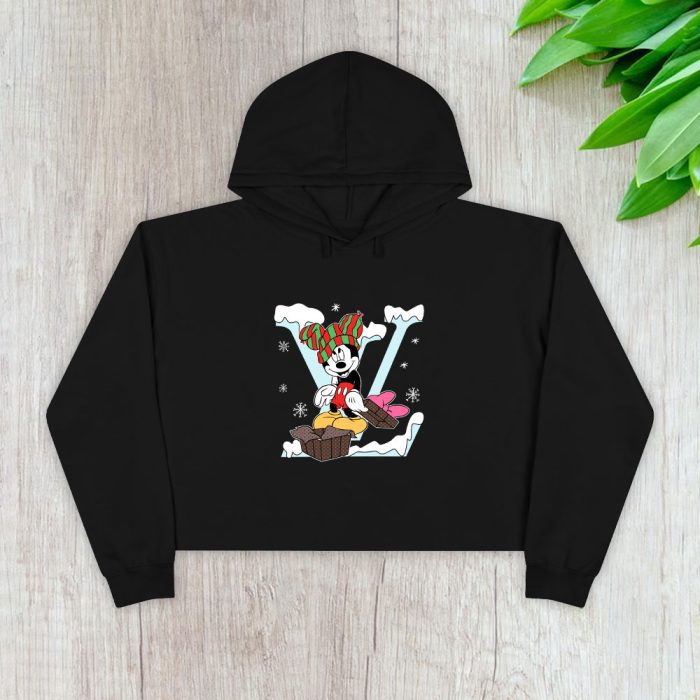 Louis Vuitton Logo Luxury Noel Mickey Mouse Crop Pullover Hoodie For Lady CPH1727
