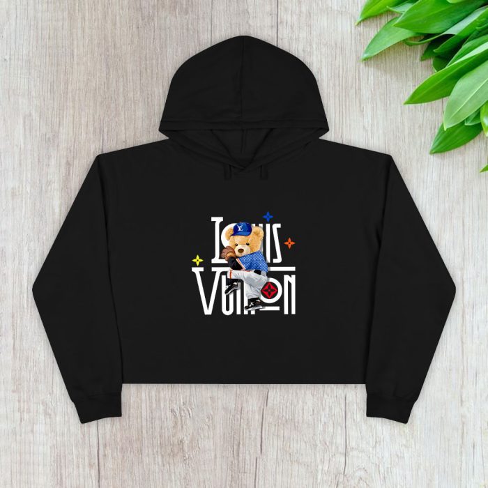 Louis Vuitton Logo Luxury Teddy Bear Baseball Crop Pullover Hoodie For Lady CPH1591