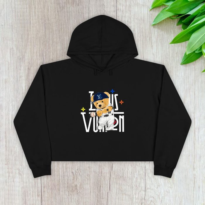 Louis Vuitton Logo Luxury Teddy Bear Baseball Crop Pullover Hoodie For Lady CPH1593