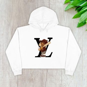 Louis Vuitton Logo Luxury Teddy Bear Baseball Crop Pullover Hoodie For Lady CPH1595