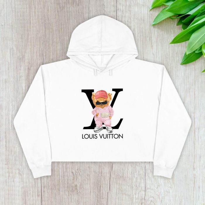 Louis Vuitton Logo Luxury Teddy Bear Crop Pullover Hoodie For Lady CPH1594