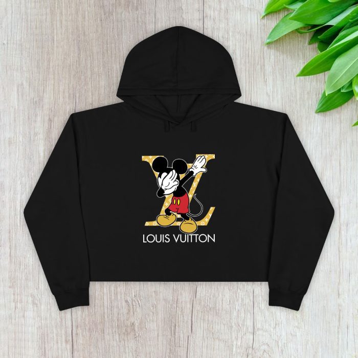 Louis Vuitton Luxury Logo Yellow And White Monogram Canvas Pattern Mickey Mouse Dabbing Crop Pullover Hoodie For Lady CPH1686