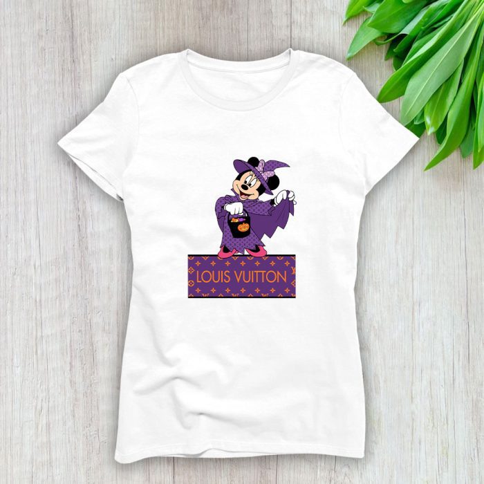 Louis Vuitton Monogram Canvas Pattern Halloween Minnie Mouse Lady T-Shirt Luxury Tee For Women LDS1719