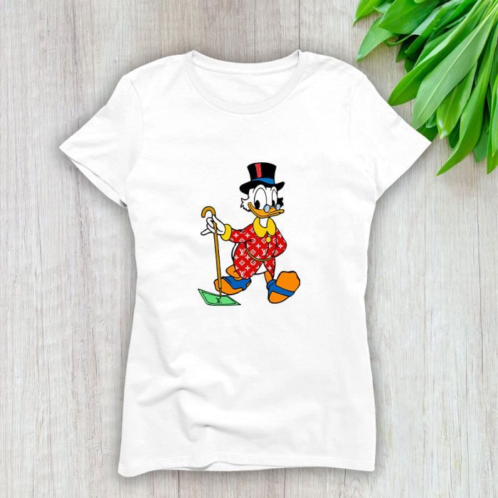 Louis Vuitton Red Monogram Canvas Pattern Scrooge Mcduck Lady T-Shirt Luxury Tee For Women LDS1715