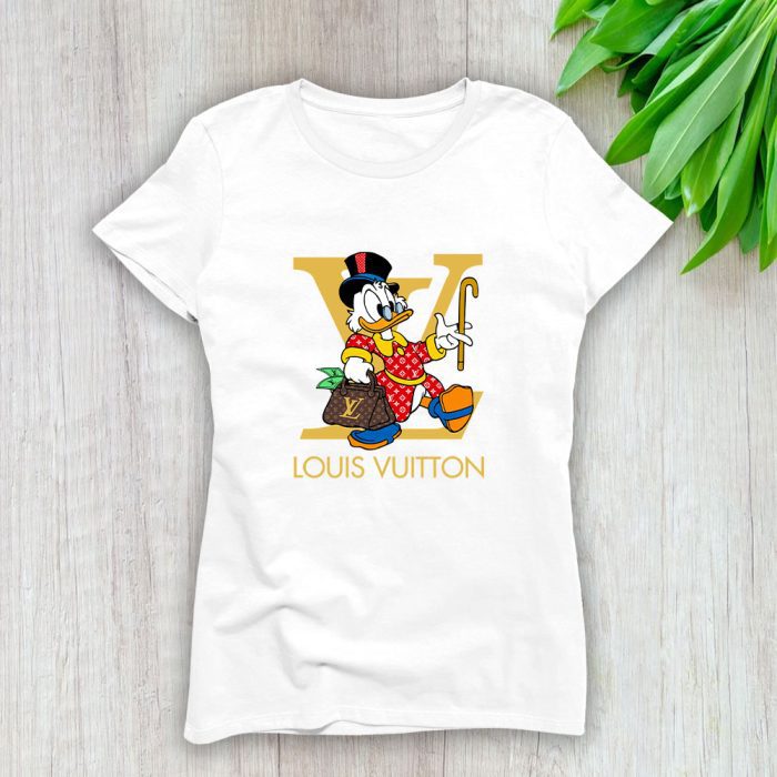 Louis Vuitton Red Monogram Canvas Pattern Scrooge Mcduck Lady T-Shirt Luxury Tee For Women LDS1716