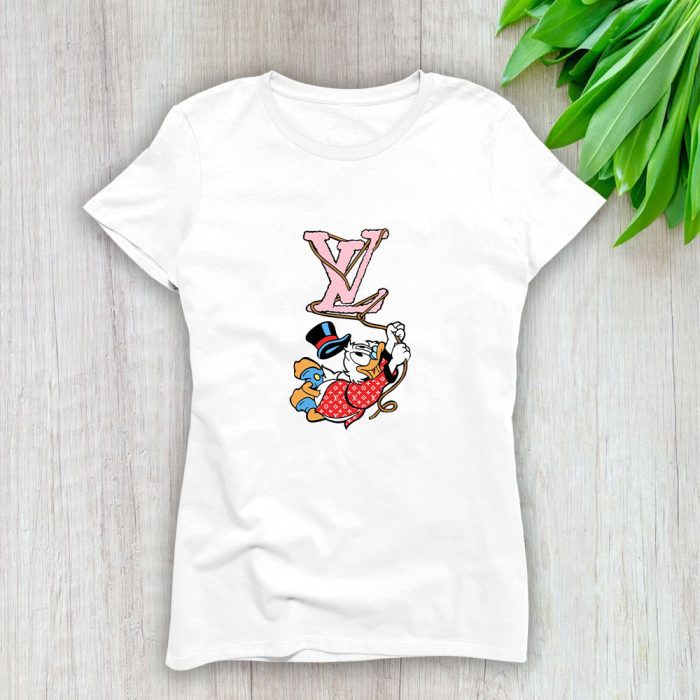 Louis Vuitton Red Monogram Canvas Pattern Scrooge Mcduck Lady T-Shirt Luxury Tee For Women LDS1717