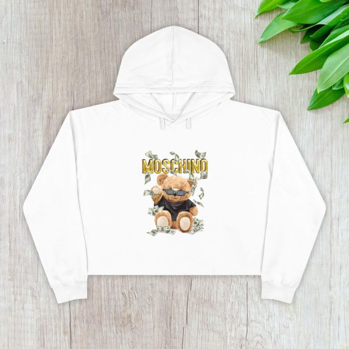 Moschino Teddy Bear Gold Luxury Crop Pullover Hoodie For Lady CPH1774