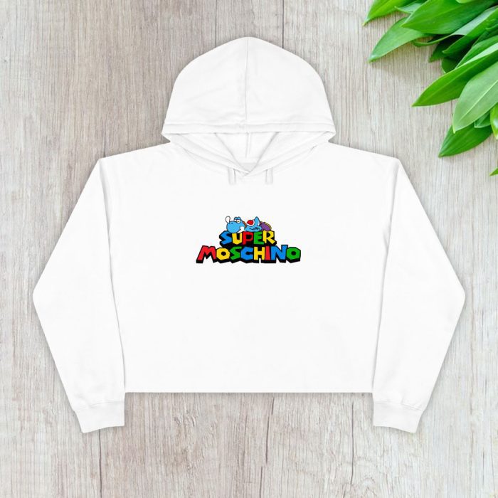 Moschino Yoshi Blue Mario Crop Pullover Hoodie For Lady CPH1782