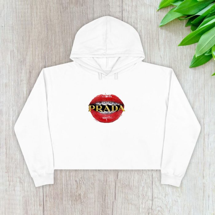 Prada Gold Logo Luxury Sexy Lips Crop Pullover Hoodie For Lady CPH1812