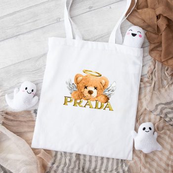 Prada Gold Logo Luxury Teddy Bear Cotton Canvas Tote Bag TTB1810