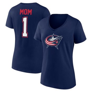 Columbus Blue Jackets Women's Mother's Day #1 Mom V-Neck T-Shirt - Navy