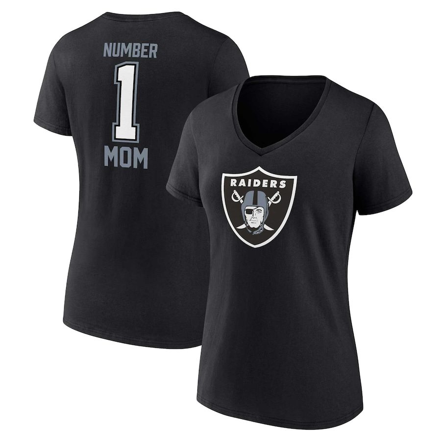Las-Vegas-Raiders-Womens-Mothers-Day-1-Mom-V-Neck-T-Shirt-Black Las Vegas Raiders Women's Mother's Day #1 Mom V-Neck T-Shirt - Black